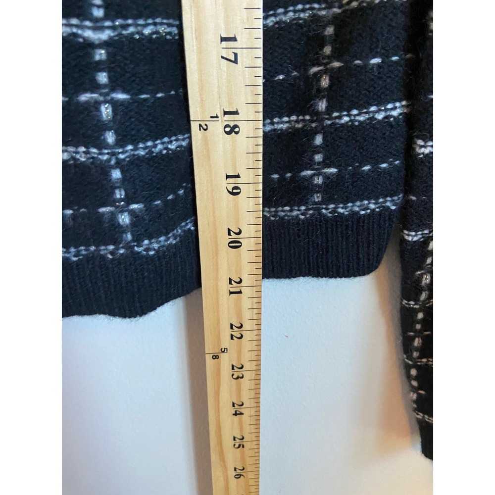 C‎ by Bloomingdales Cashmere Cardigan Sweater Black White Grid Metallic  M - Picture 6 of 8